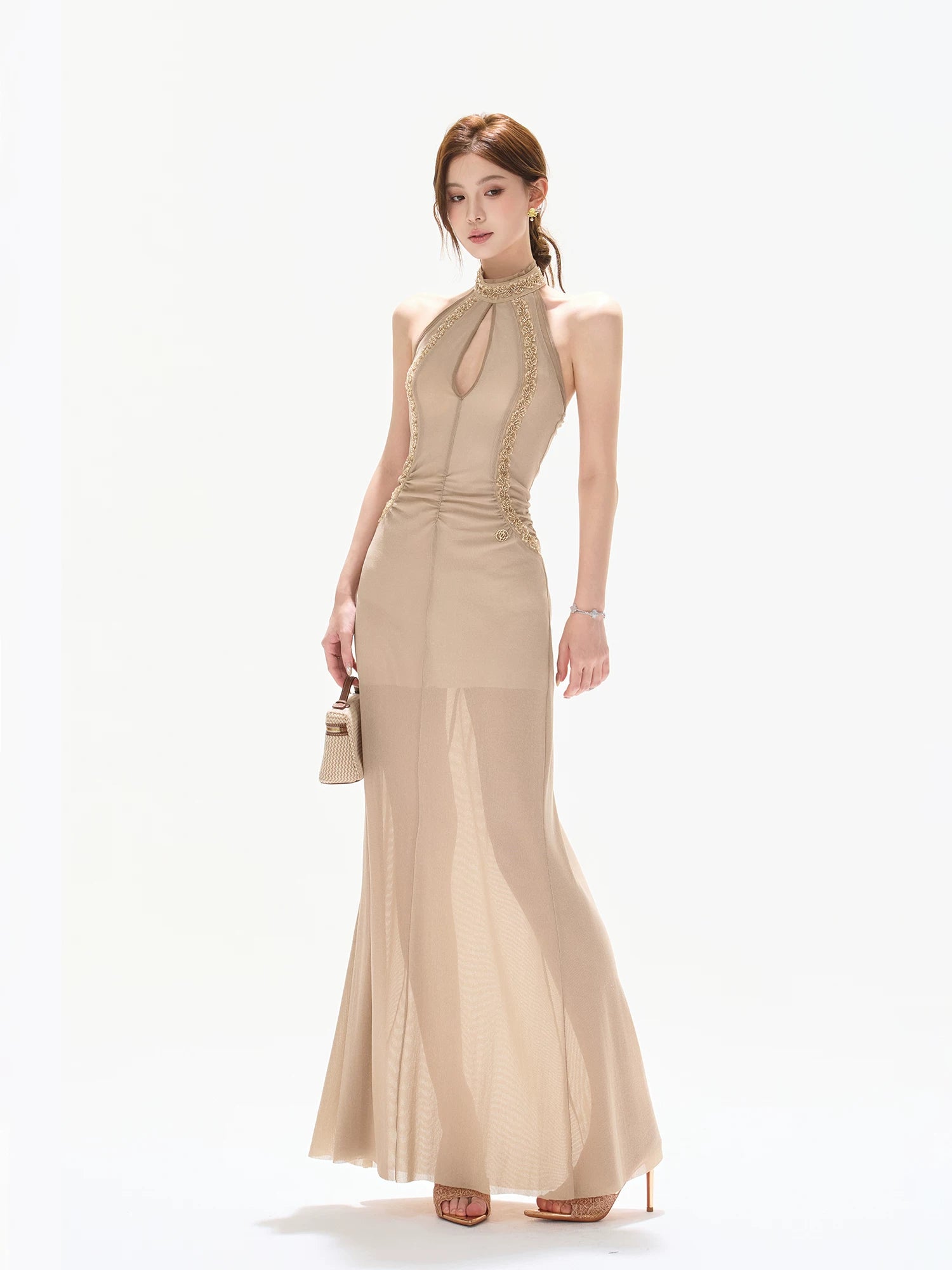 Beaded Halter Maxi Dress