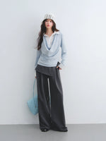 Gray Embroidered Curtain Panel Pants