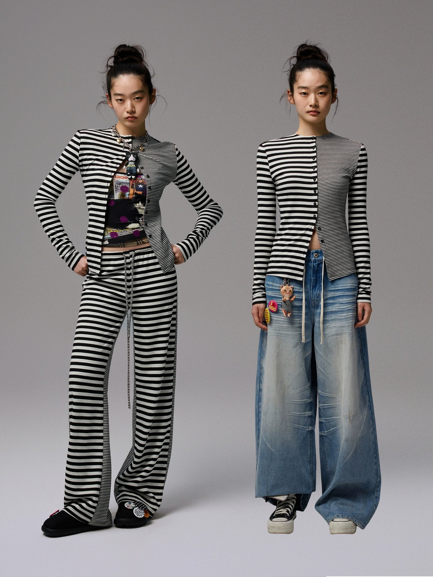 Double-Face Striped Knit 3-Piece Set