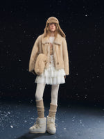 Beige Tie Collar Fleece Coat