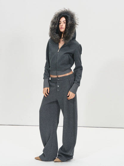 Detachable Fur Collar Hoodie &amp; Sweatpants Set