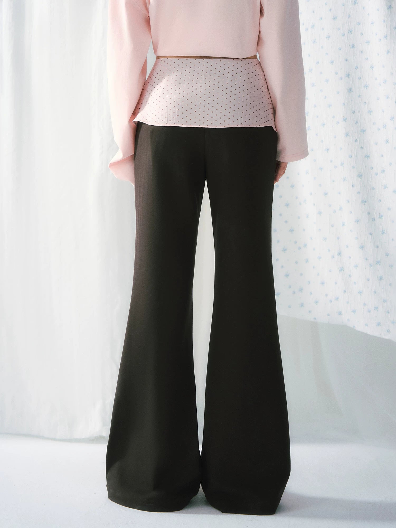Polka Dot Faux Layered Flared Pants