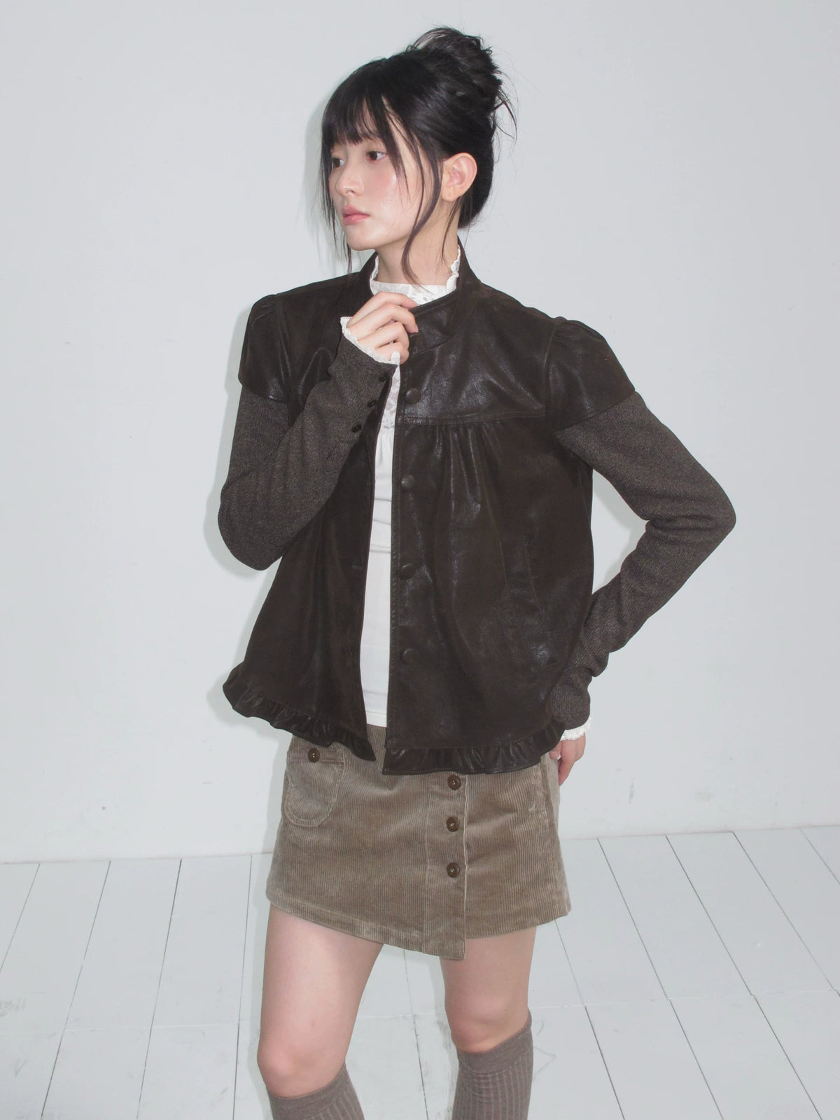 Stand-Collar Faux-Layered Jacket