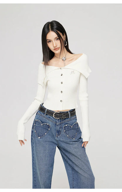 Black &amp; Off-white Turn-down Collar Sweater