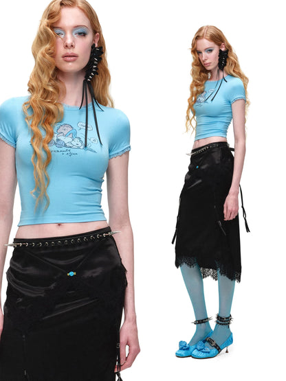 Snoopy Lace Trim Printed T-shirt