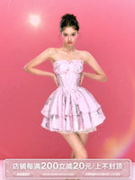 Pink  Slimming Birthday Strapless Princess Tulle Dress