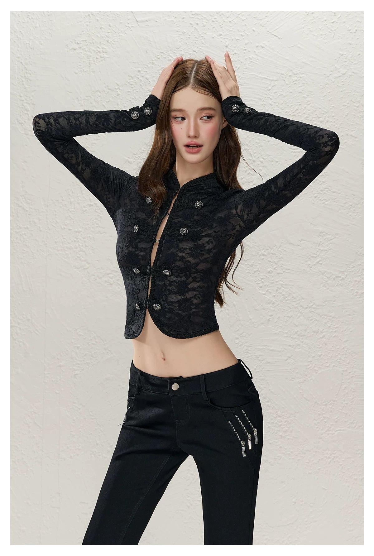 Black Frog-Button Lace Jacket