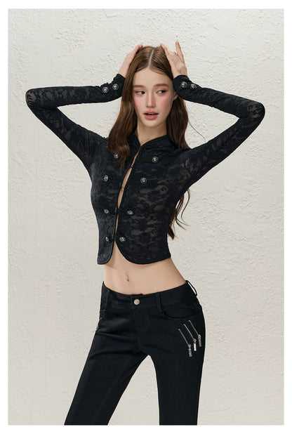 Black Frog-Button Lace Jacket