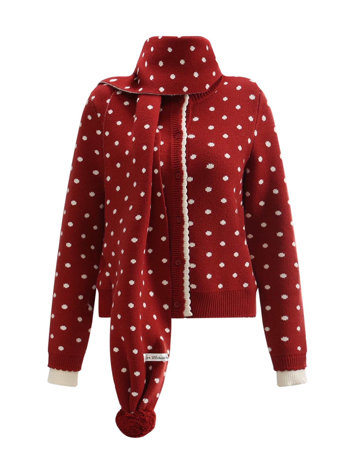Red Contrast Polka Dot Knit Cardigan