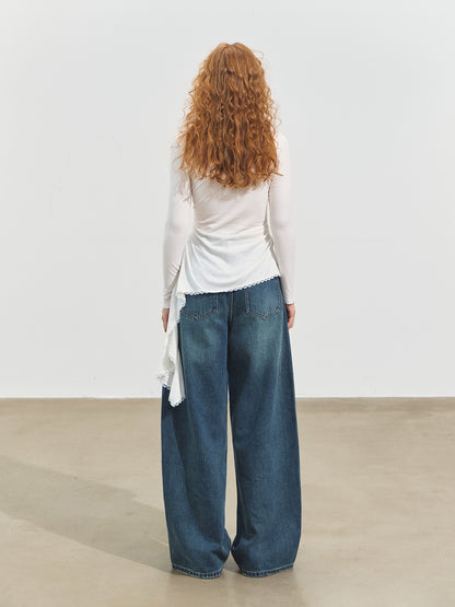 Curved Seam Wide-Leg Jeans