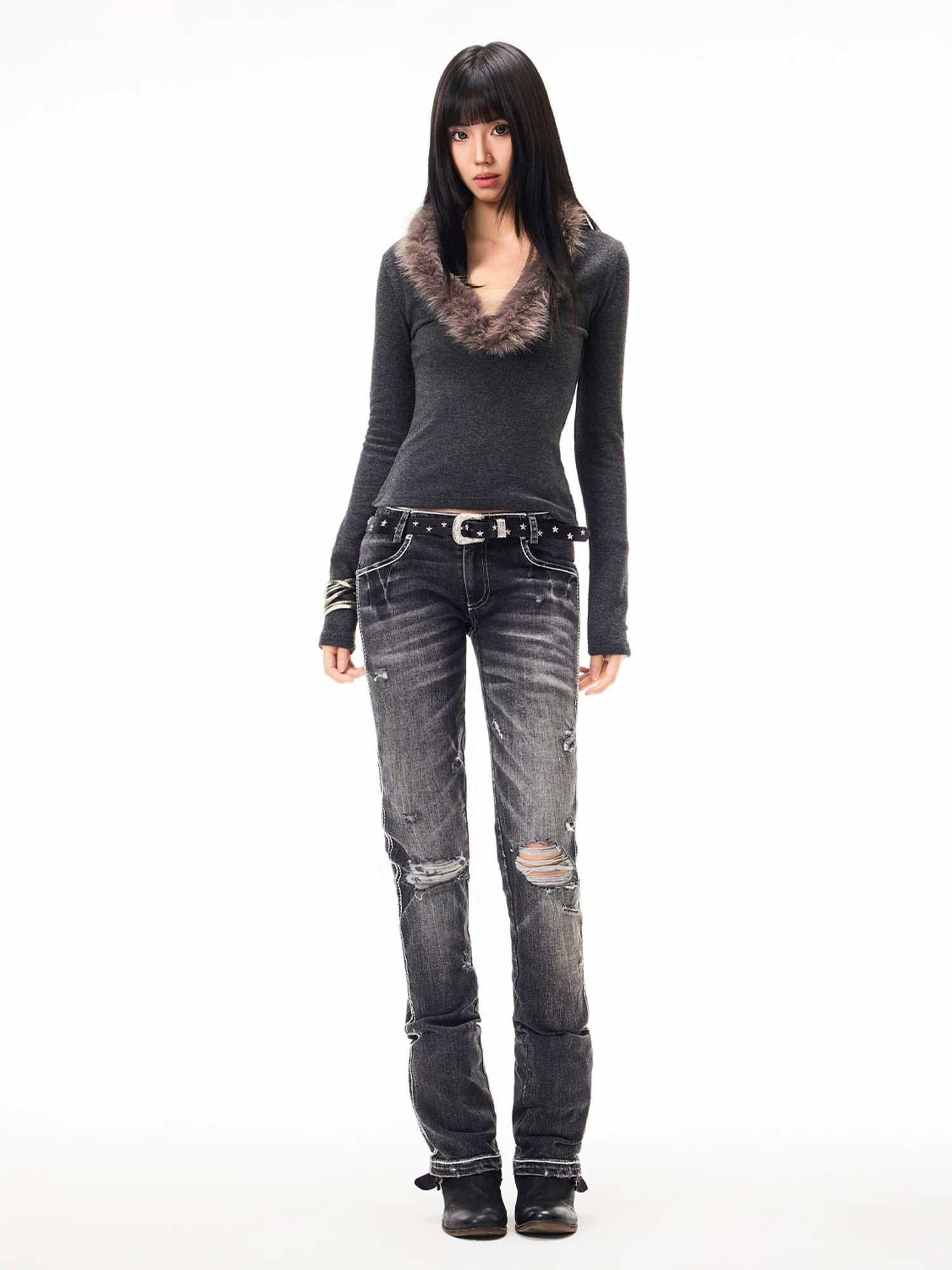 Low Rise Ripped Jeans
