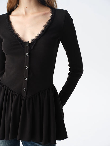 Lace Panel V-Neck Top