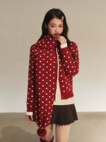 Red Contrast Polka Dot Knit Cardigan