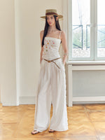 Lace Spliced Wide-Leg Pants