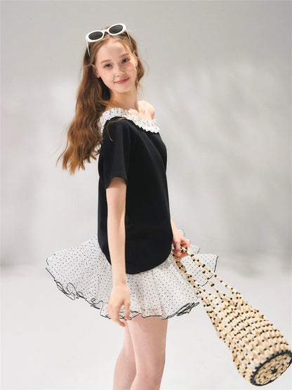 Polka Dot Mesh Mini Skirt