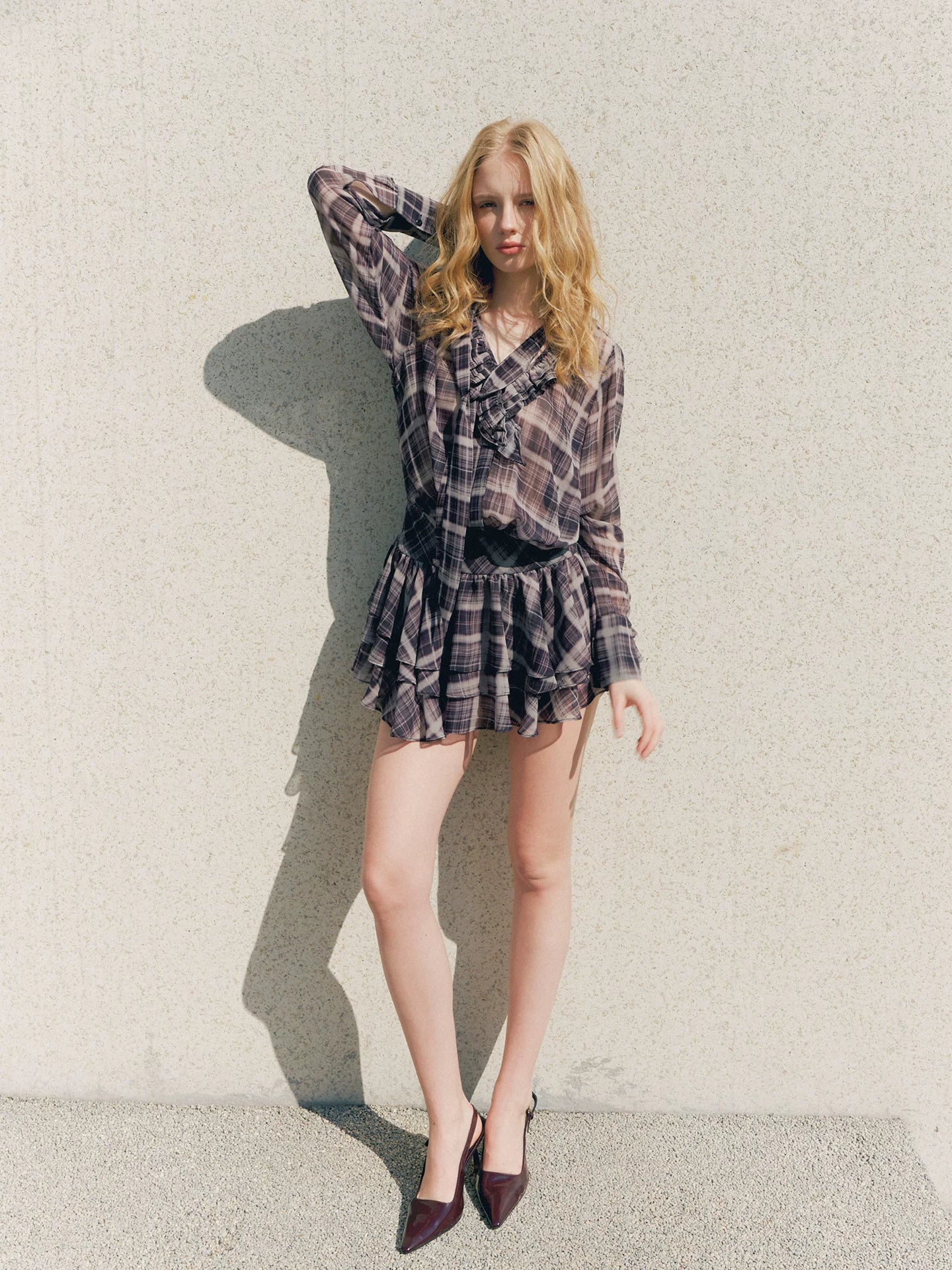 Vintage Plaid Chiffon Dress