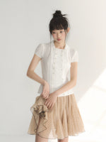French Double-Button Puff Sleeve Shirt