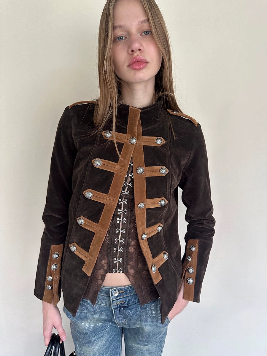 Velvet Colorblock Hardware Jacket