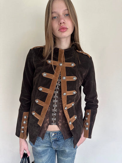 Velvet Colorblock Hardware Jacket