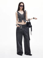 Gray Rivet Wide Leg Jeans