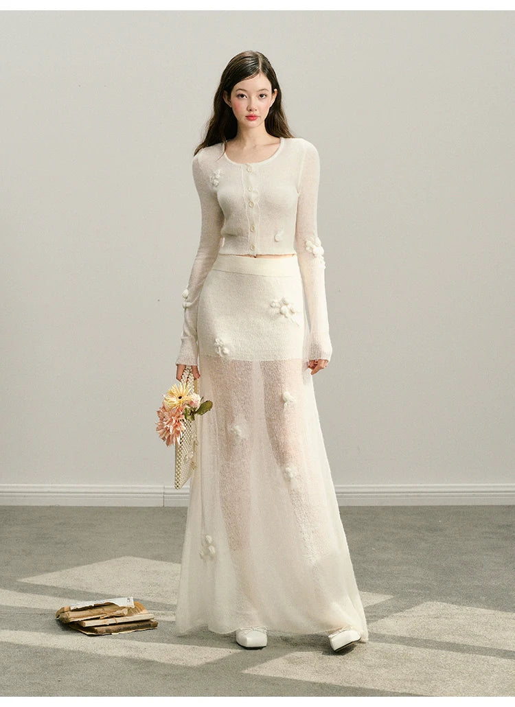 White Rose Hand-Crocheted Mohair Knit Cardigan