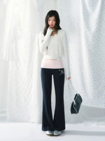 Contrast Waist Flared Pants