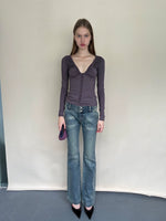 Ruched Low-Neck Knit Top