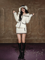 Chanel-Style Off-Shoulder Jacket & Skirt Set