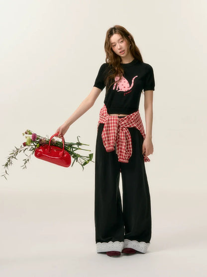 Cat Print Short Sleeve Knit Top