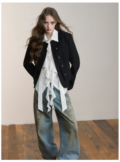 Black Wool Short Blazer Jacket
