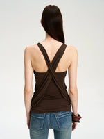 Brown Rhinestone Pleated Cross-Back Cami