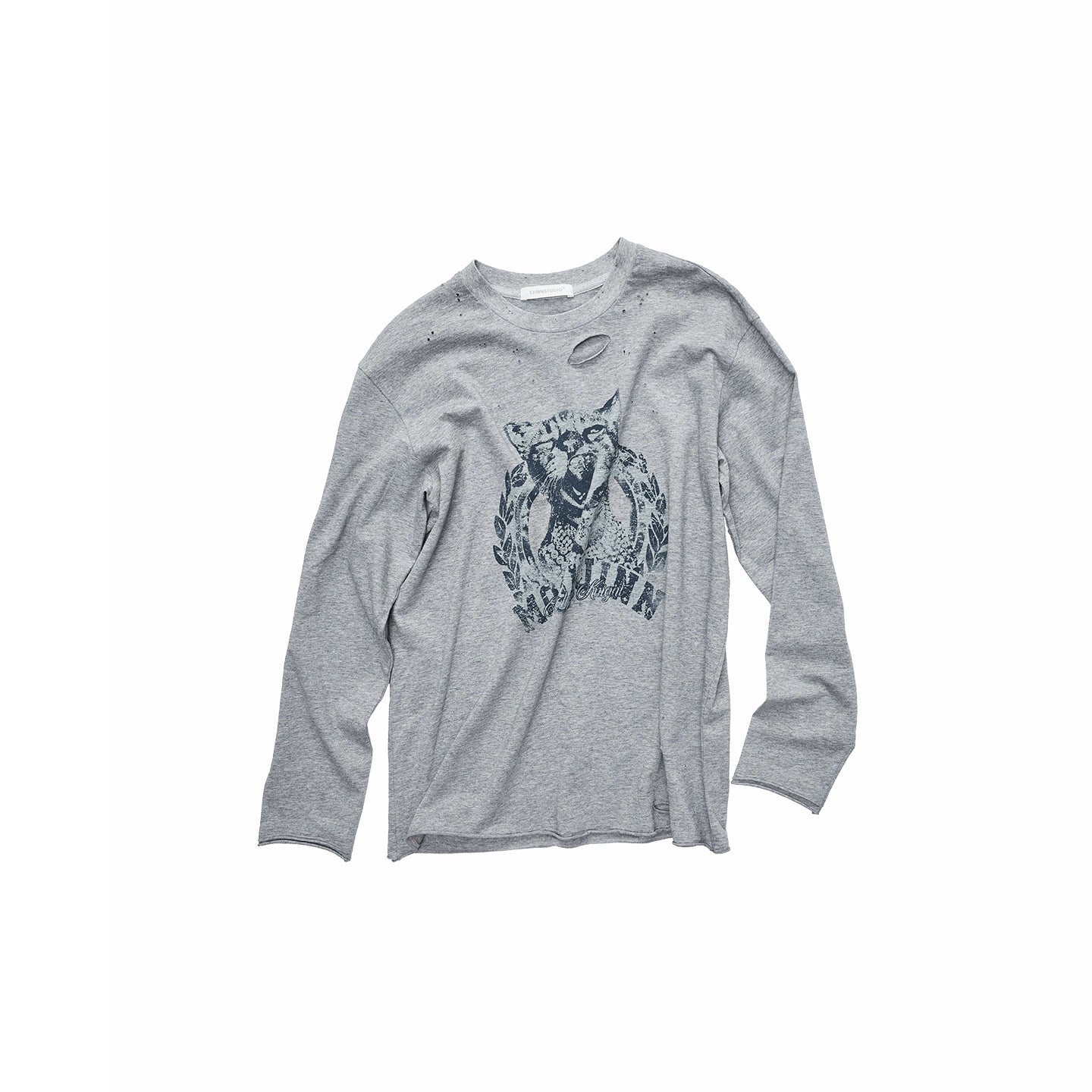 Distressed Cat Graphic Long Sleeve Cotton T-shirt