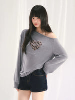 Gray Leopard Heart Top