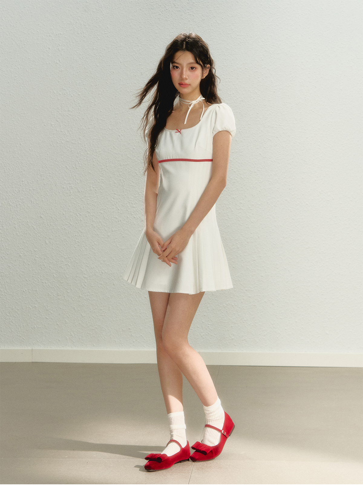 Square Neck Pleated Dress
