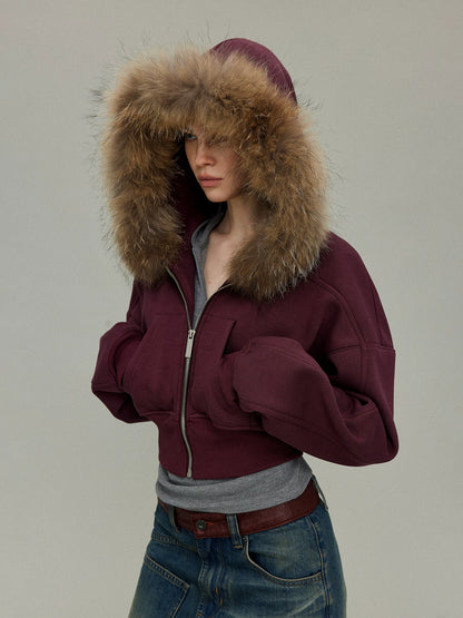 Detachable Fur Collar Hoodie Jacket