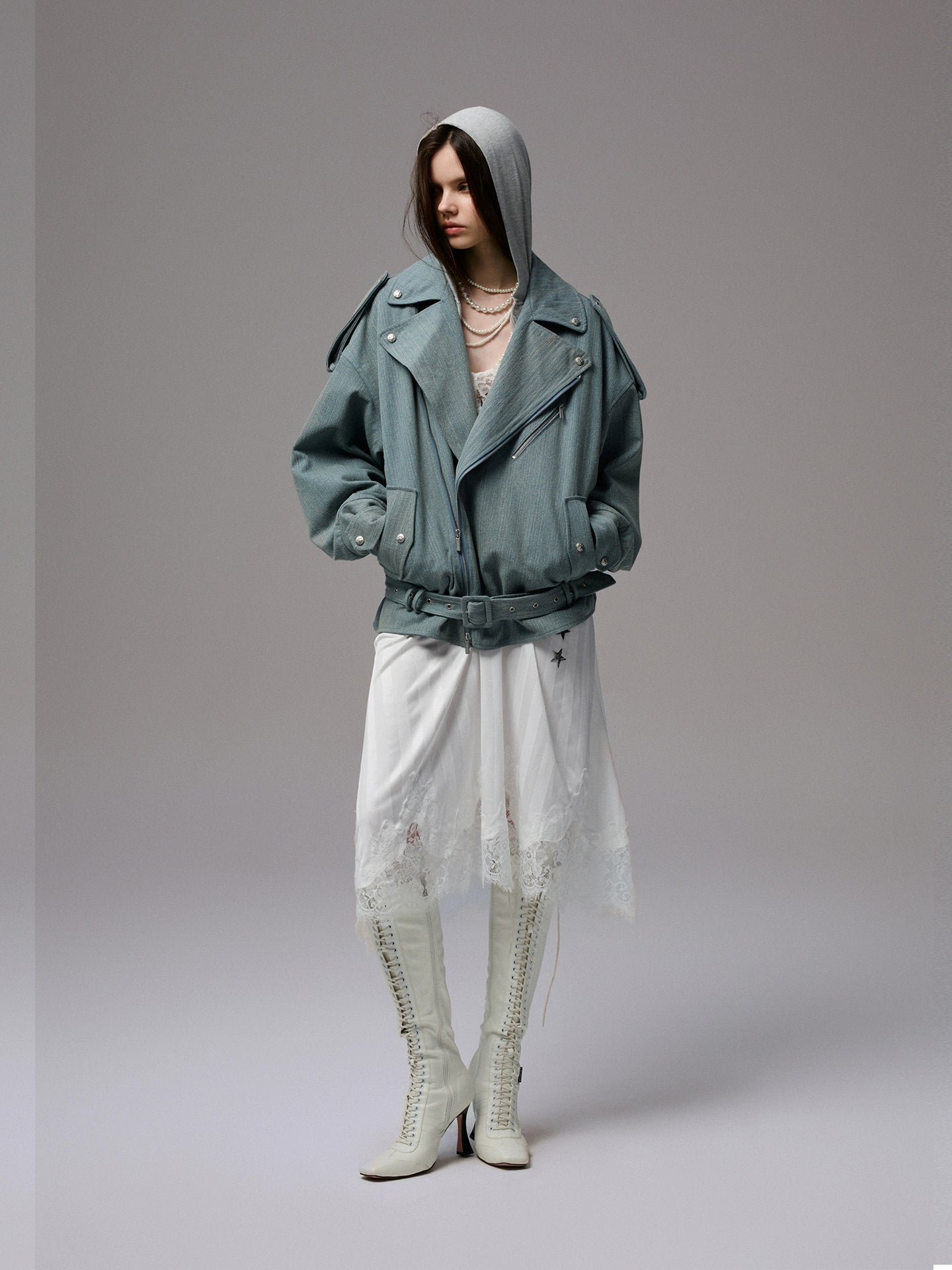 Washed Denim Moto Jacket