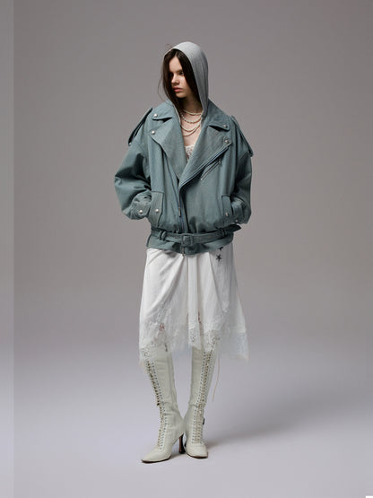 Washed Denim Moto Jacket