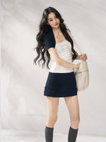 Navy Blue Cropped Shrug & Dress Set