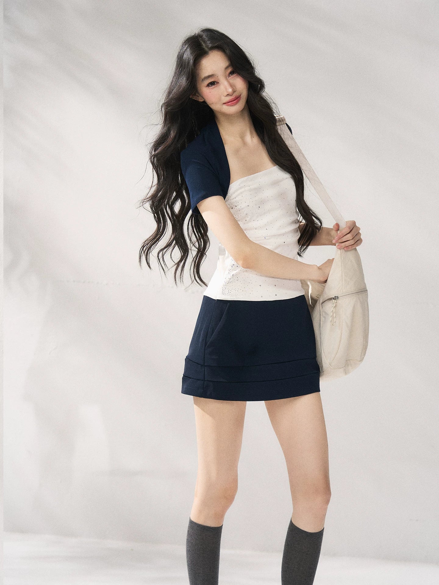Navy Blue Cropped Shrug &amp; Dress Set