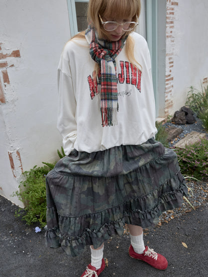 Camouflage Frayed Ruffle Layered Skirt