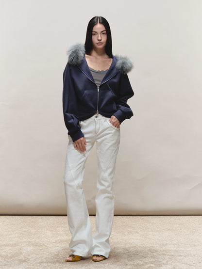 Batwing Hooded Fur-Collar Jacket