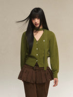 Vintage Green V-Neck Knit Cardigan