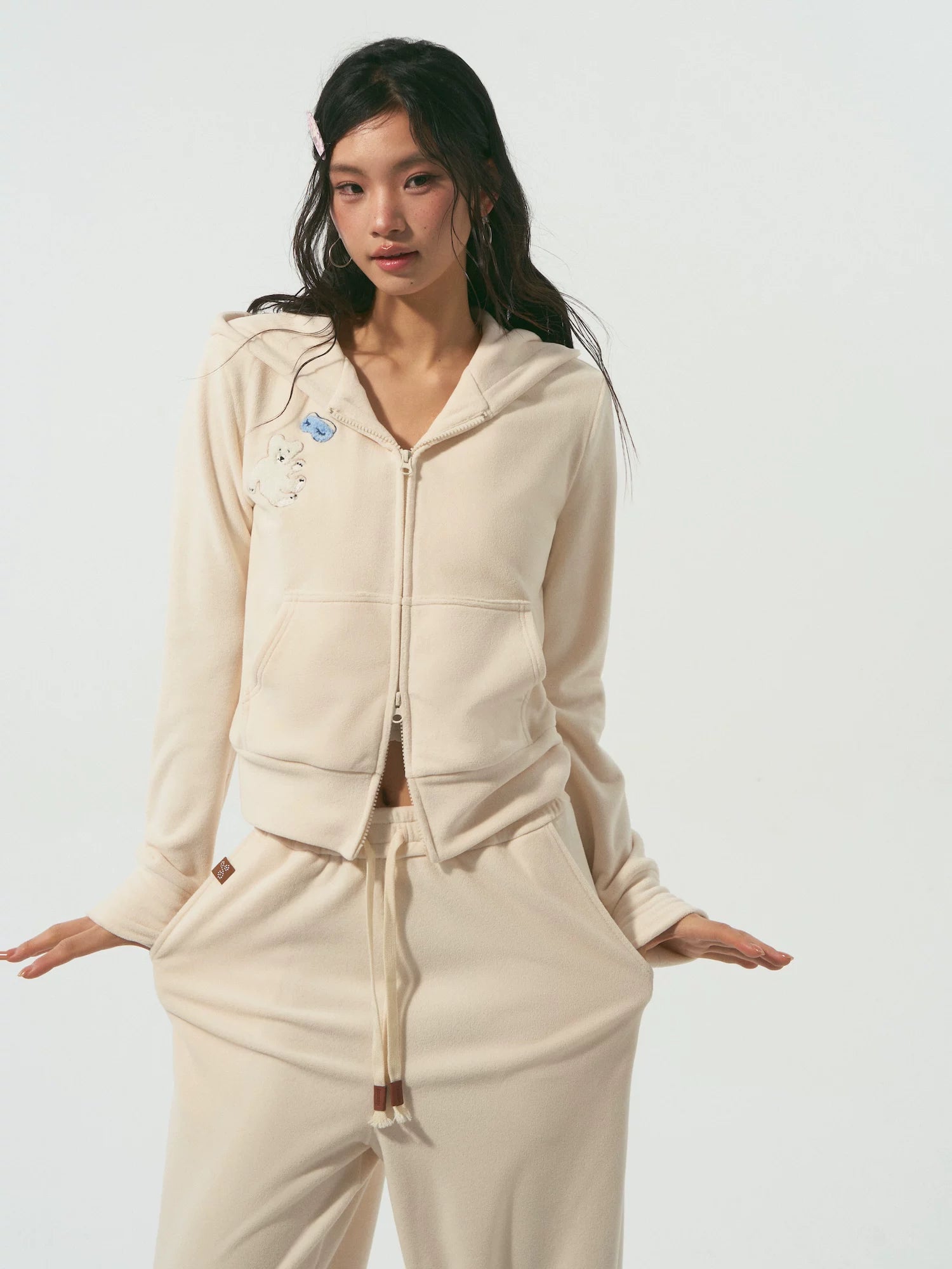 Bear Embroidered Hoodie Set