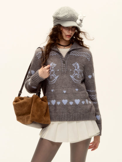 Pony Jacquard Polo Sweater
