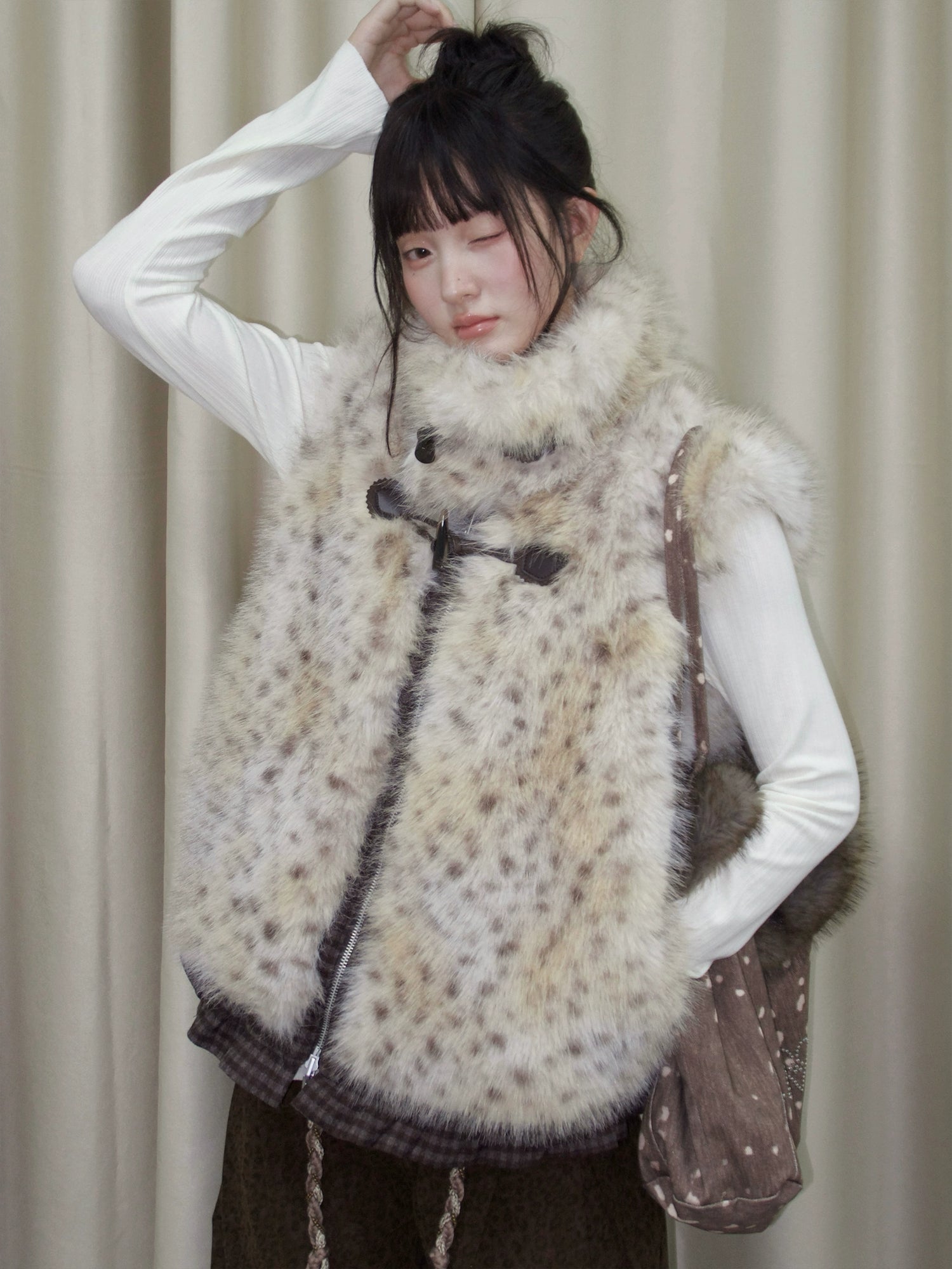 Reversible Leopard Trim Faux Fur Vest