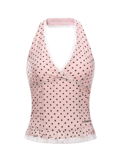 Pink Lace Halter Tank Top