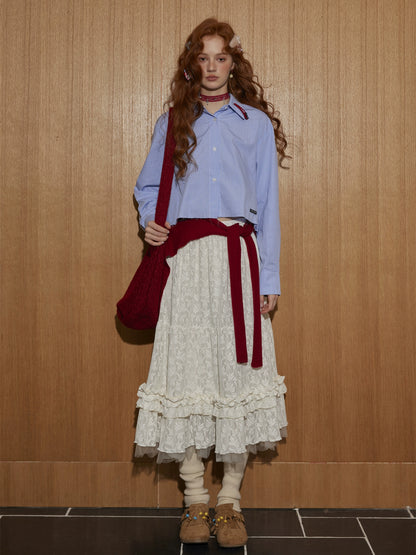 Jacquard Ruffle Layered Midi Skirt
