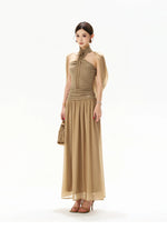 Halter Knit Chiffon Dress