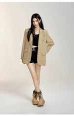 Black & Khaki Suit Collar Bow-tie Blazer