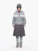 Gray Hooded Zip Knit Cardigan